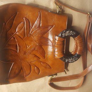 FLORAL EMBOSSED FAUX LEATHER HANDBAG
